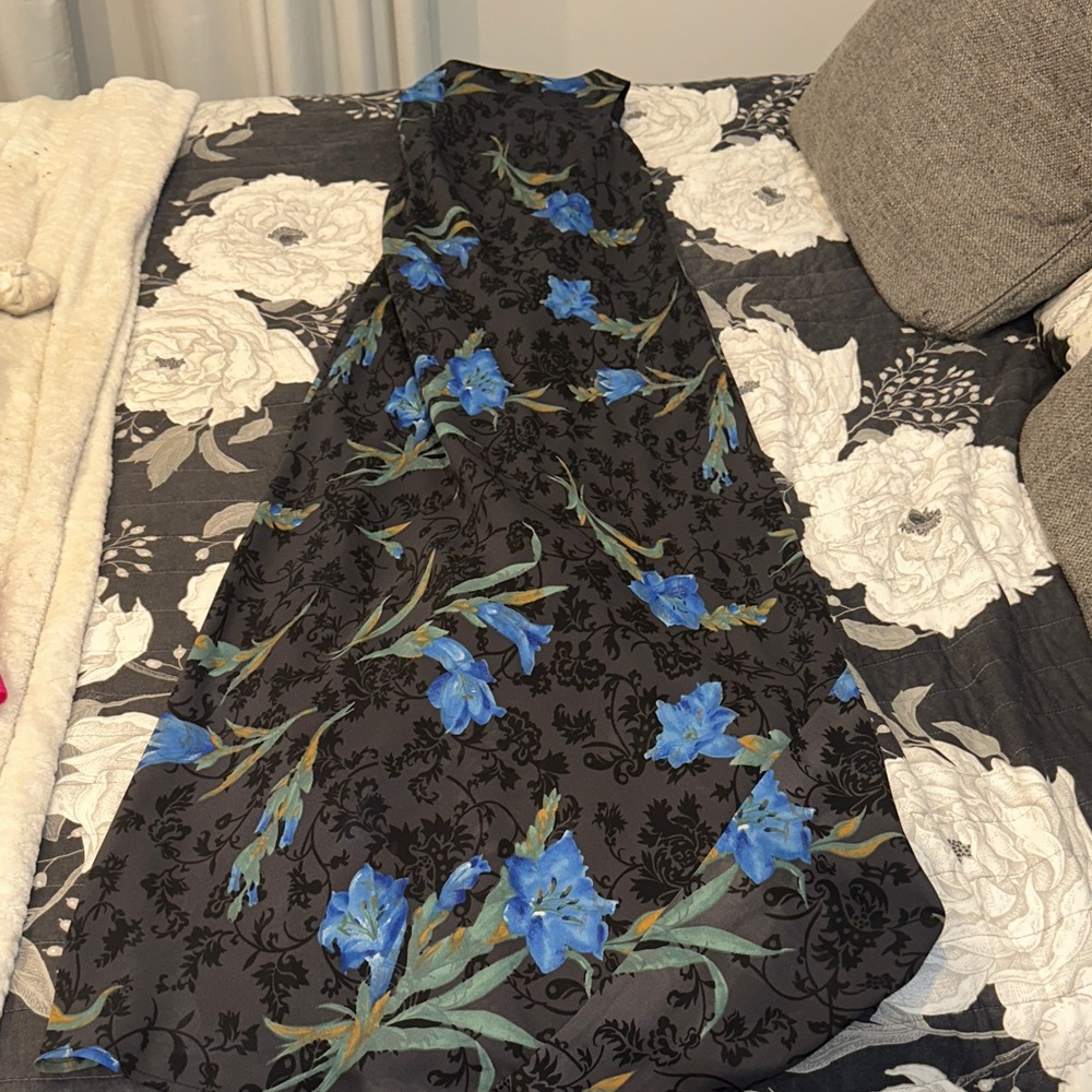 Black Floral Maxi Dress with Blue Accents